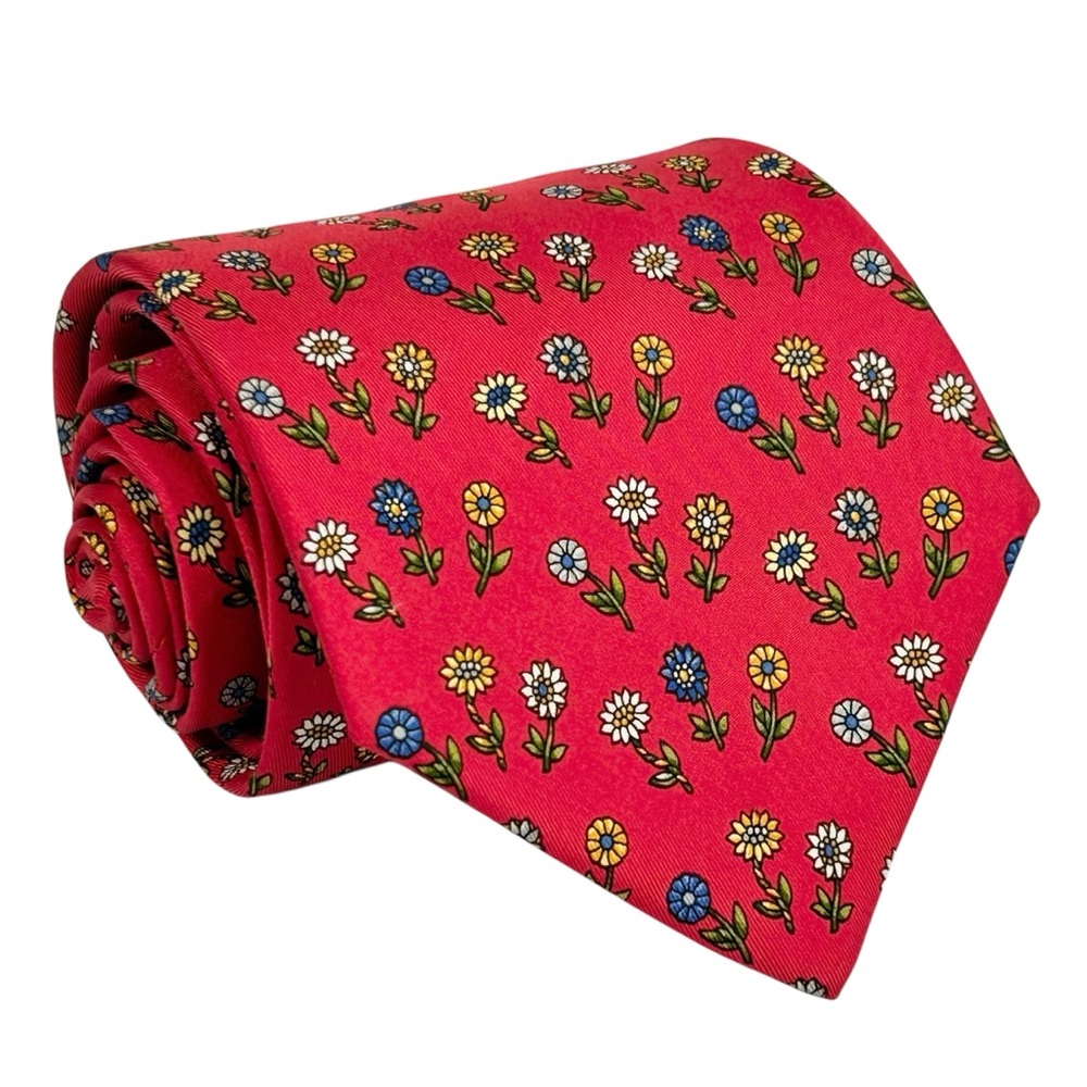 Salvatore Ferragamo Red Floral silk Tie W 3 5/8" X L  56"